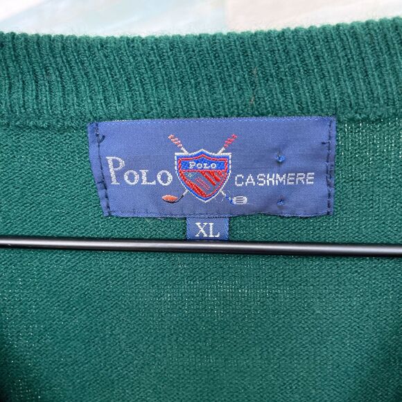 POLO Ralph Lauren Pure Cashmere Sweater Dark Green Golf Shield Logo VTG Mens XL - Picture 6 of 6